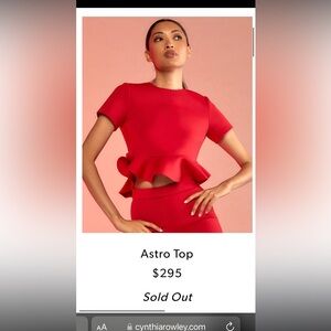 Cynthia Rowley red Astro flounce top, top size large.